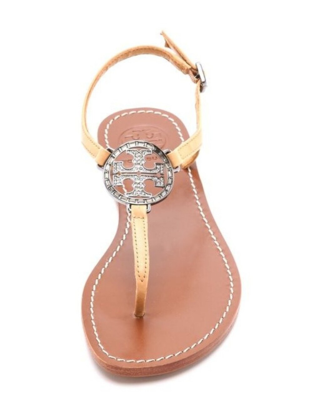 Tory Burch Violet Jeweled Logo Patent Leather T Strap Sandals Size 7.5